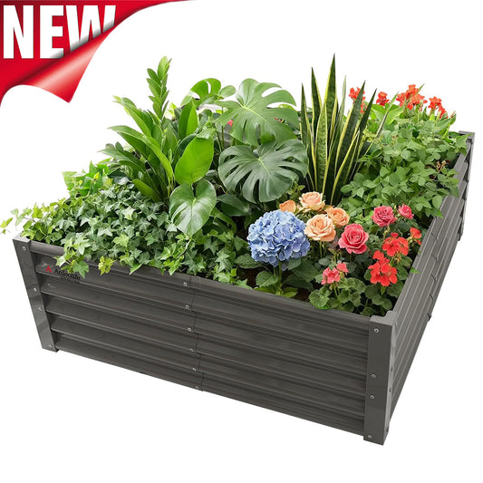 4x4x1.5ft  Square Modular Sturdy Metal Raised Garden Bed Set (Grey)