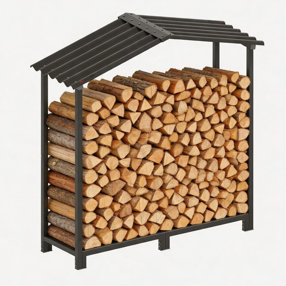 
24 Cubic Ft Outdoor Firewood Storage Shed, Heavy-Duty Galvanized Steel Log Rack with Metal Hardtop, 48"W × 18"D × 52"H