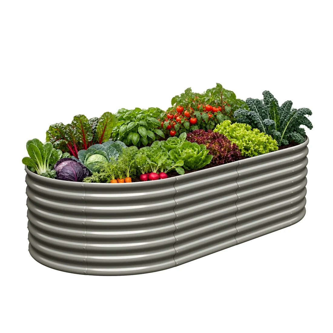 8x4x2ft  Oval Modular Sturdy Metal Raised Garden Bed Set (Quartz Gray)