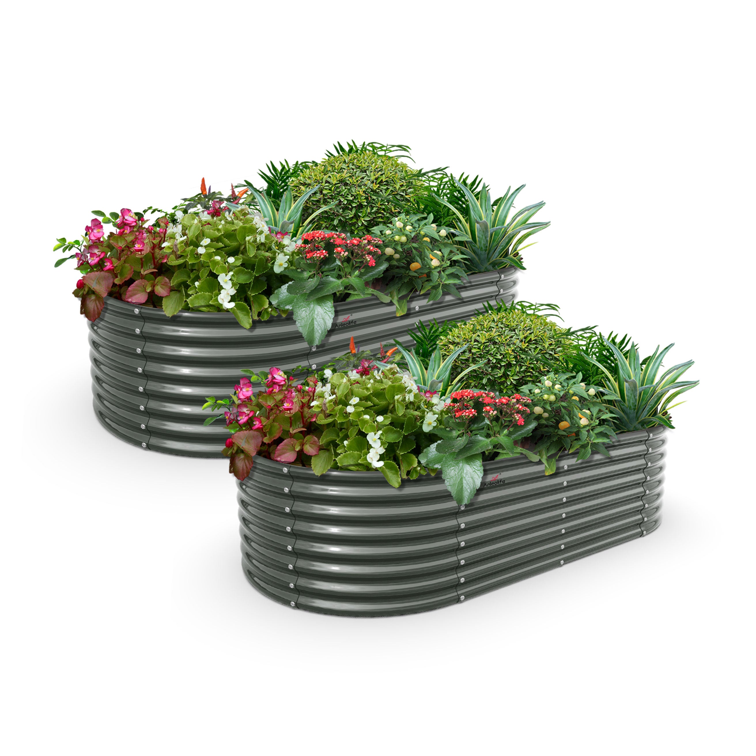 6x3x2ft Sturdy Oval  Metal Raised Garden Bed Set (Quartz Gray)