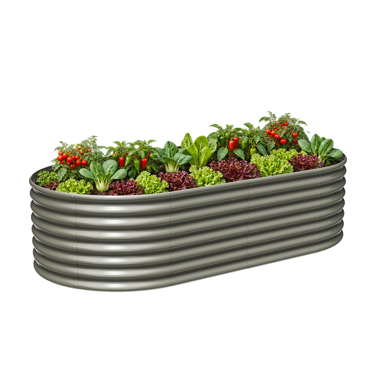 8x4x2ft  Oval Modular Sturdy Metal Raised Garden Bed Set (Quartz Gray)