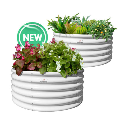 Set of 4: 48"x48"x18" Round Metal Raised Garden Beds (White/Grey)