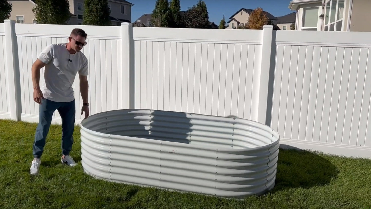 8x4x2ft Oval Modular Metal Raised Garden Bed (White)