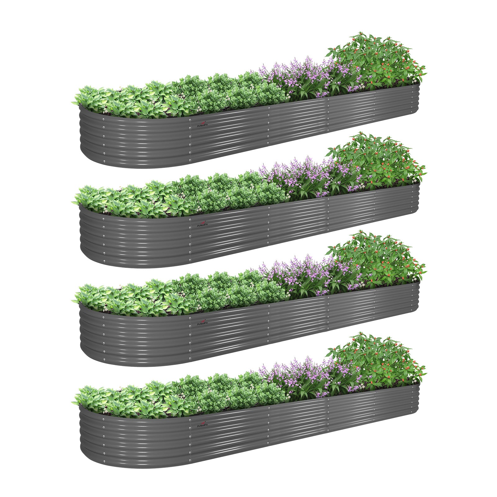 12x3x1.5ft Oval Modular Metal Raised Garden Bed Set (White/Grey)