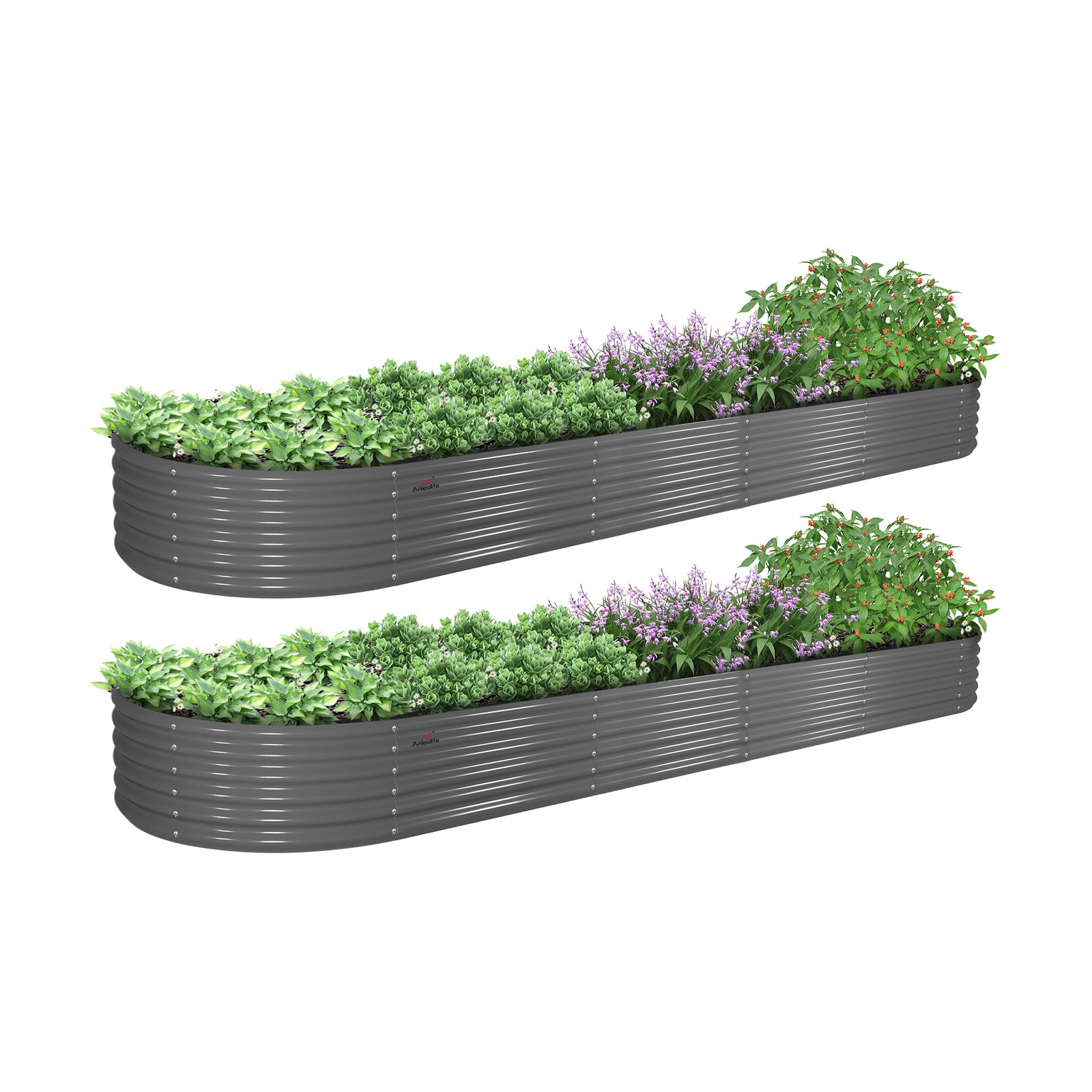 12x3x1.5ft Oval Modular Metal Raised Garden Bed Set (Classic White/Quartz Gray)
