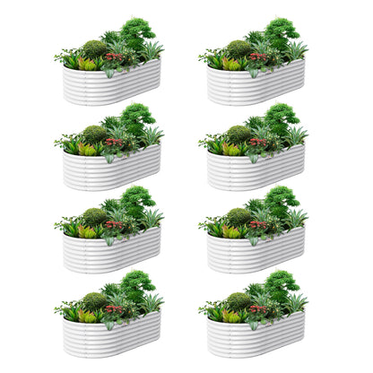 Set of 8: 8x4x2ft Oval Modular Metal Raised Garden Beds (Grey/White)