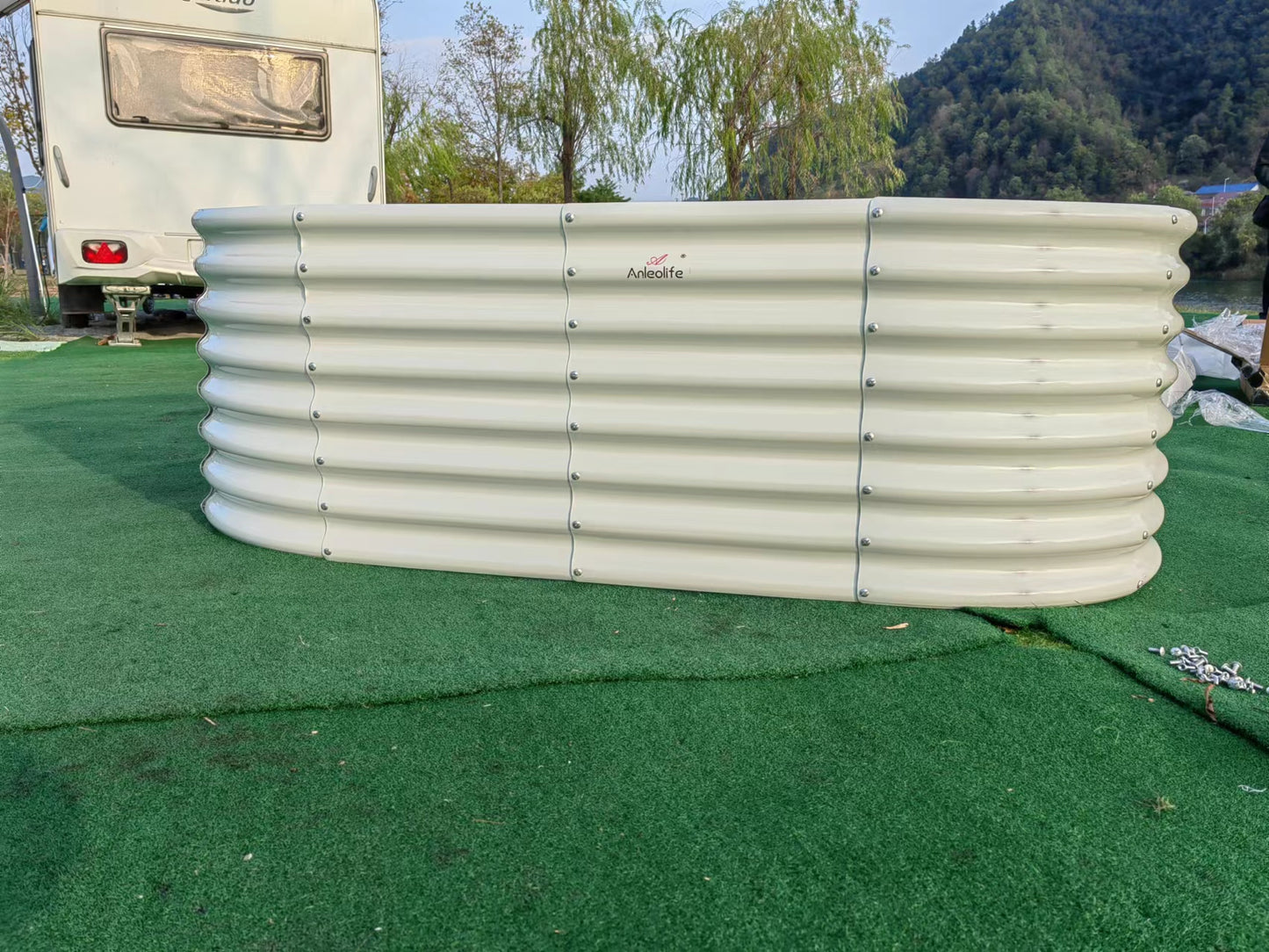 8x4x2ft Oval Modular Metal Raised Garden Bed (White)
