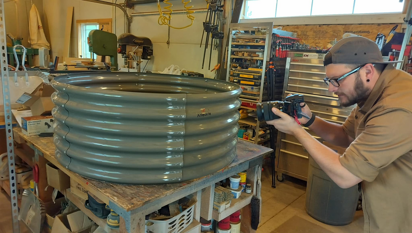 Set of 2: 48"x48"x18" Round Metal Raised Garden Beds (Grey)
