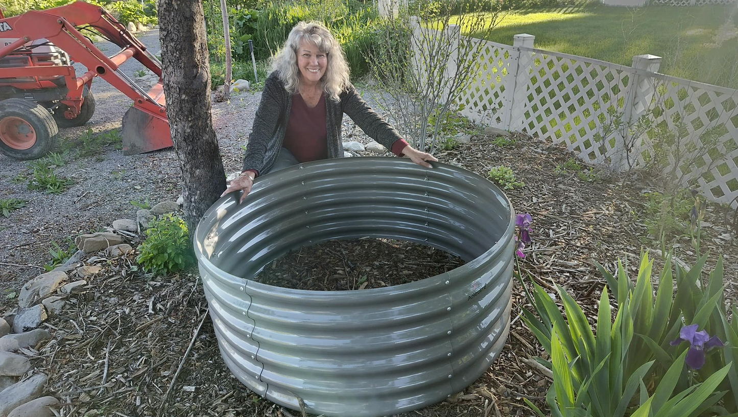 Set of 6: 48"x48"x18" Round Metal Raised Garden Beds (White/Grey)