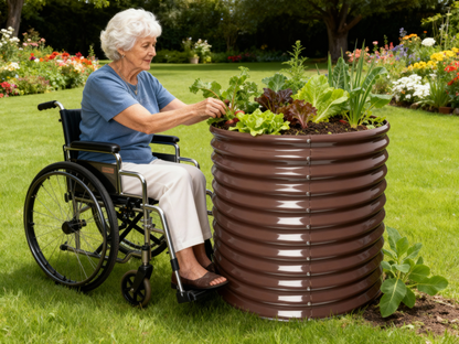 30'' Tall_3x2.5ft Round Metal Raised Garden Beds (Gray/Bronze)