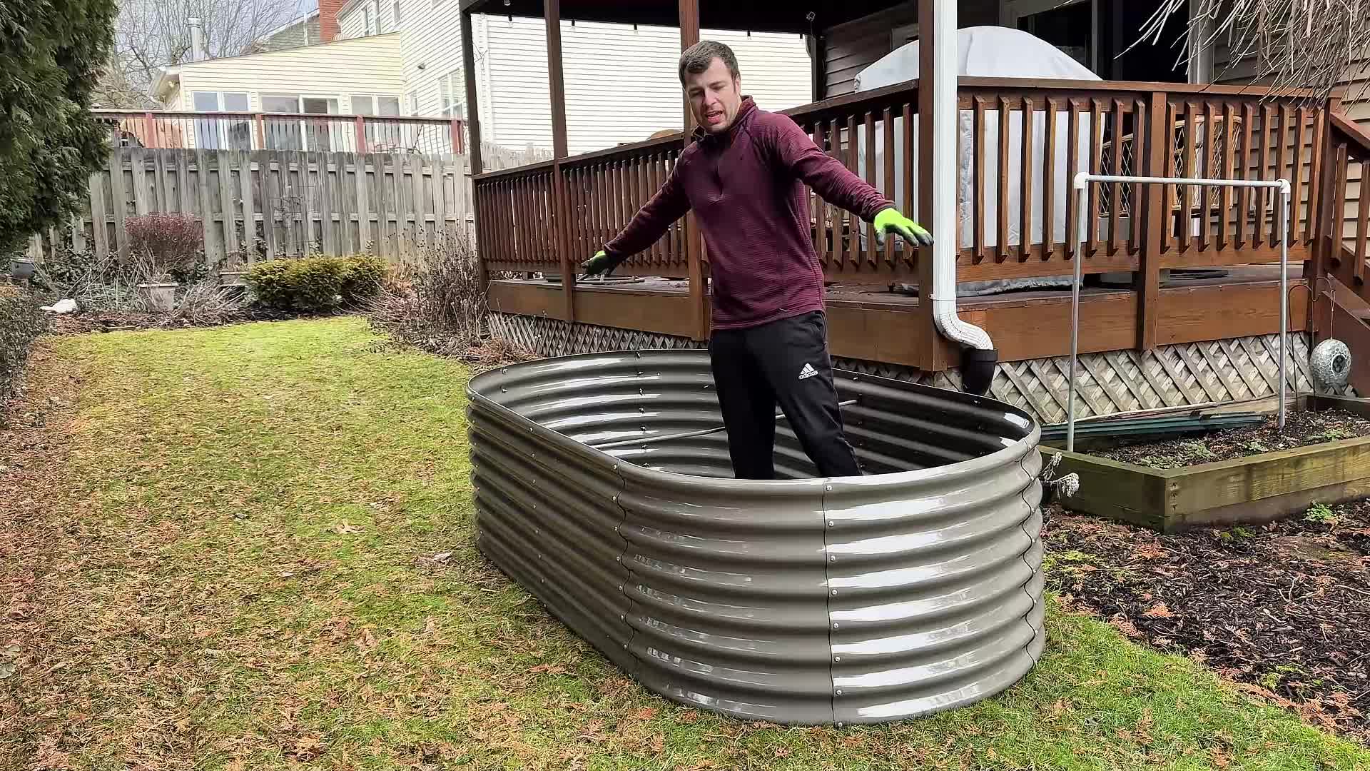 8x4x2ft  Oval Modular Sturdy Metal Raised Garden Bed Set (Quartz Gray)