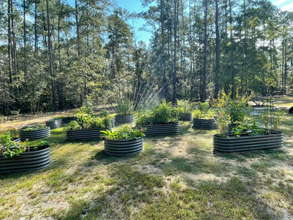 Set of 12:  72''x24''x18'', 48''x18'', 81''x81''x18'' Raised Garden Beds Layout (Grey/White)