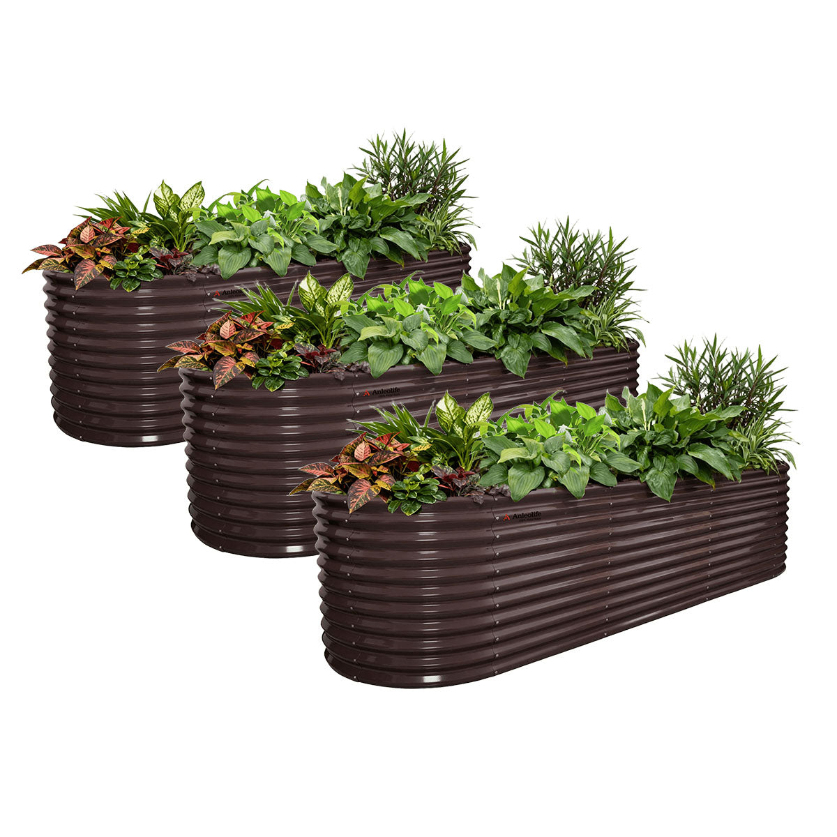 
30'' Tall _10x3ft  Oval Modular Sturdy Metal Raised Garden Bed Set (Chestnut Brown)