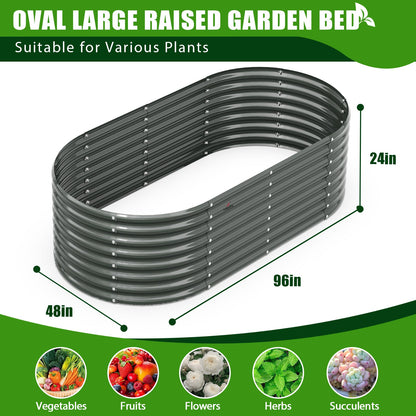 8x4x2ft  Oval Modular Sturdy Metal Raised Garden Bed Set (Grey)