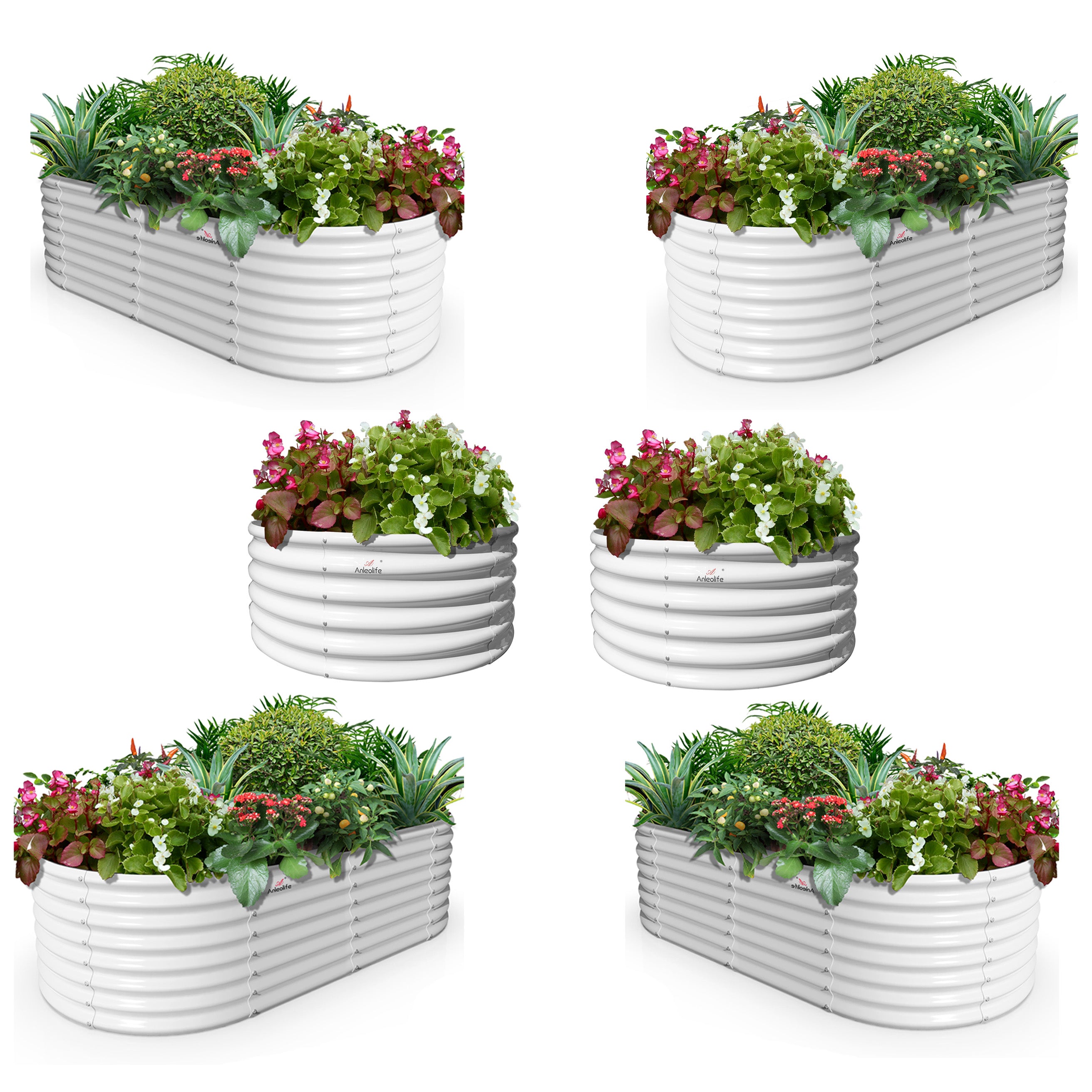 Set of 6: 2pcs(4x1.5ft) & 4 pcs (6x3x2ft) Metal Raised Garden Bed (Classic White)