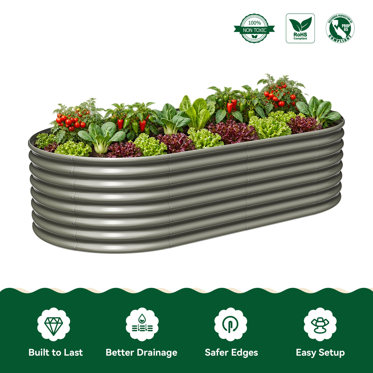 
Set of 8: 8x4x2ft Oval Modular Metal Raised Garden Beds (Quartz Gray/Antique White)