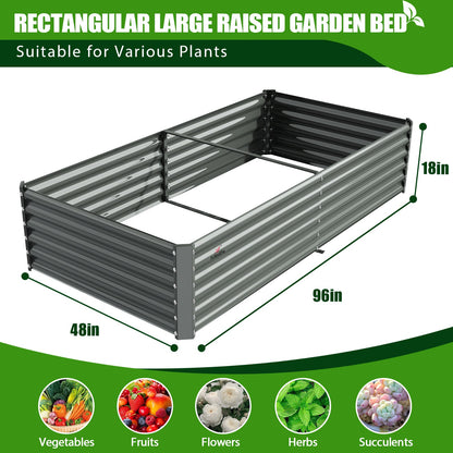 Set of 4:  8x4x2ft Oval and 8x4x1.5ft Rectangular Modular Metal Raised Garden Beds (Grey)