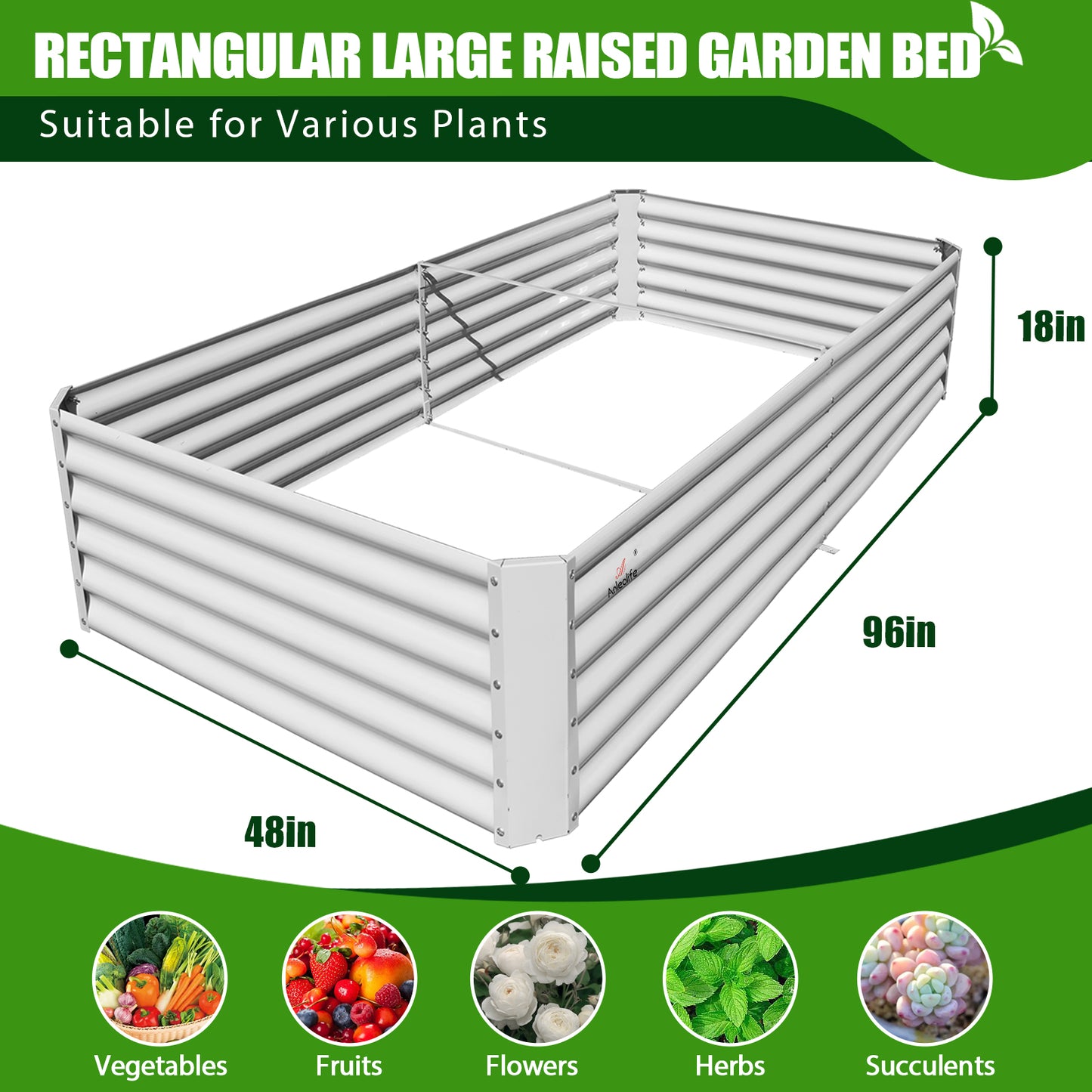 Set of 4: Oval & Rectangular Metal Raised Garden Beds (White)
