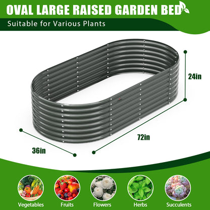 Set of 6: 6x3x2ft Oval Galvanized Metal Raised Garden Beds (Grey)