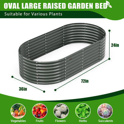 Set of 3: Oval Galvanized Metal Raised Garden Beds (Grey)