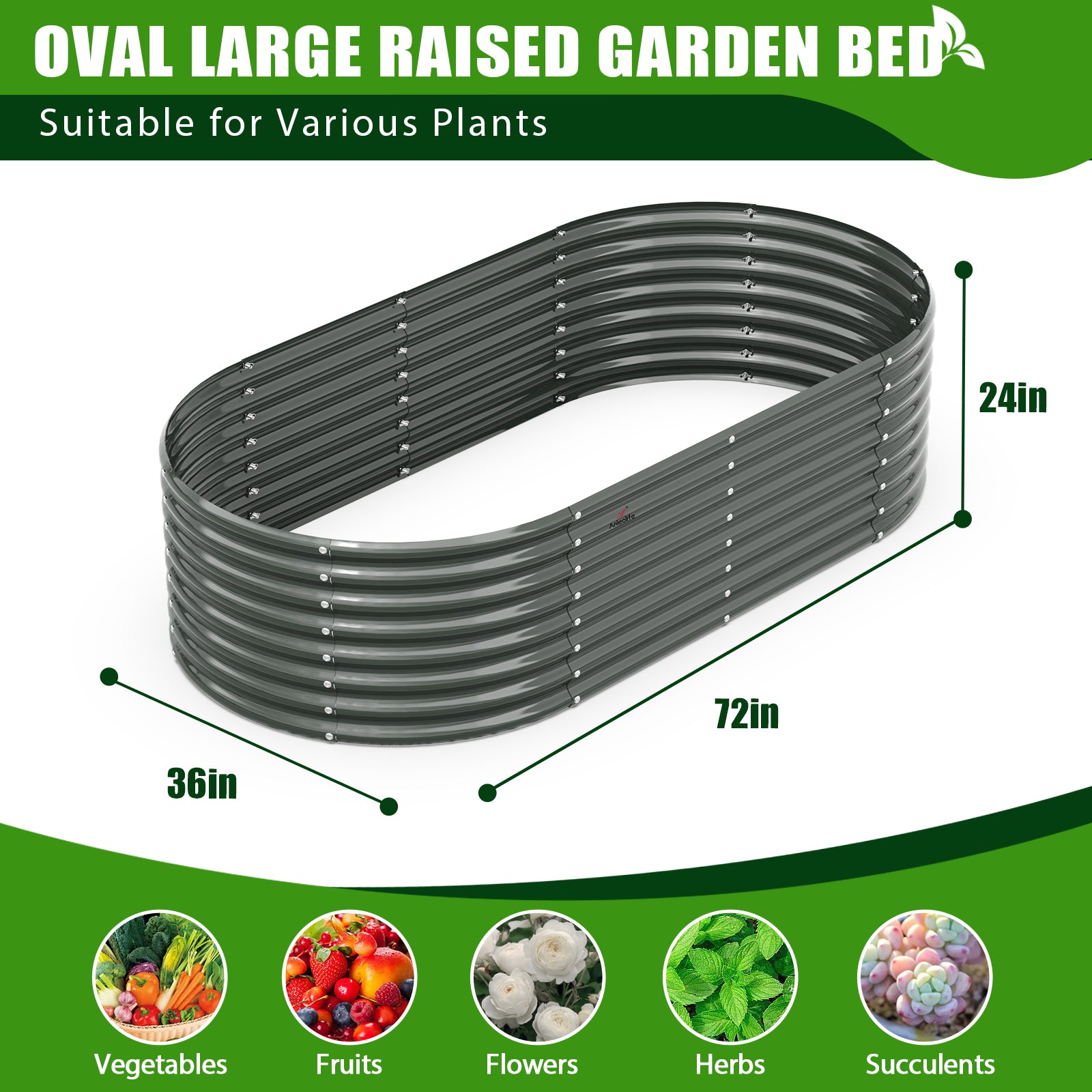 Set of 3: 6x3x2ft Oval Galvanized Metal Raised Garden Beds (Grey)