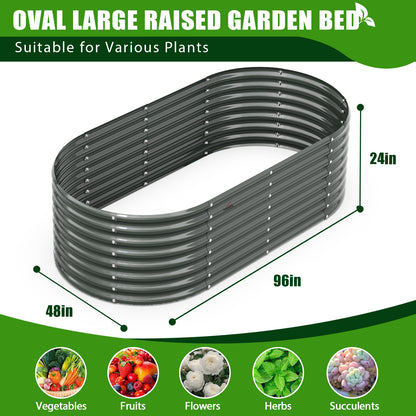 Set of 4: Oval and Rectangular Modular Metal Raised Garden Beds (Grey)