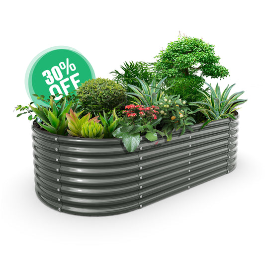 Oval Modular Metal Raised Garden Bed (Grey)