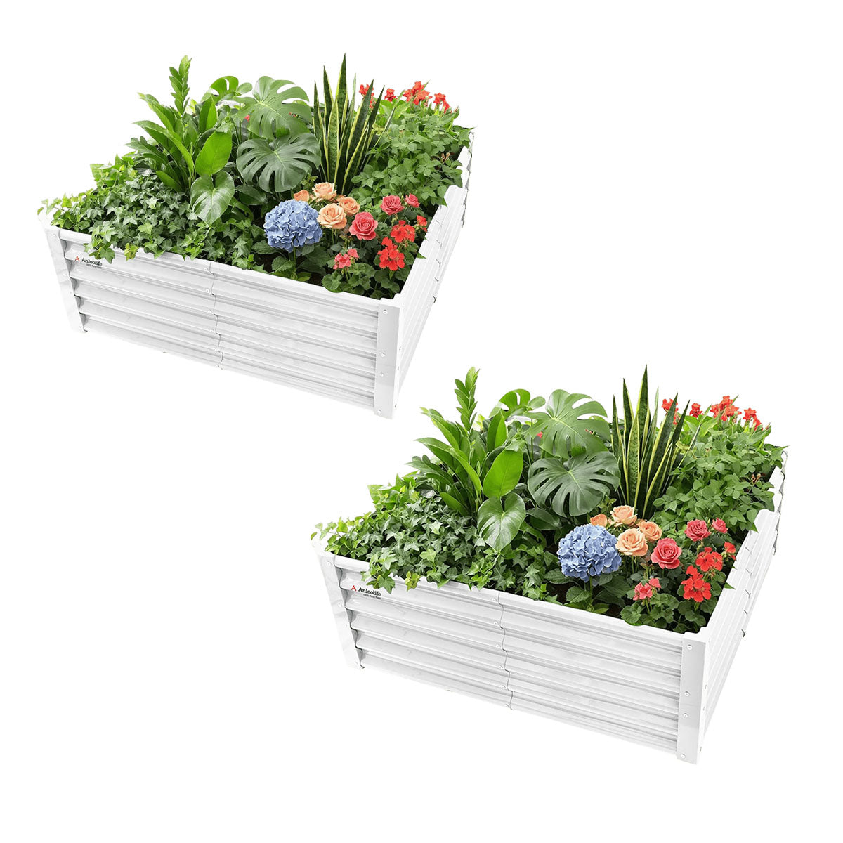 4x4x1.5ft  Square Modular Sturdy Metal Raised Garden Bed Set (Classic White)