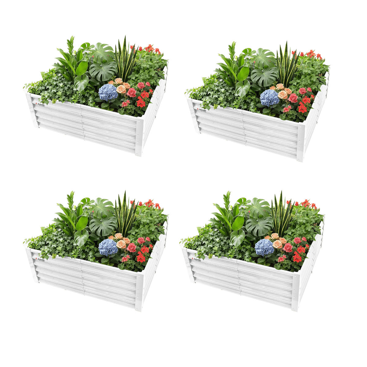 4x4x1.5ft  Square Modular Sturdy Metal Raised Garden Bed Set (Classic White)