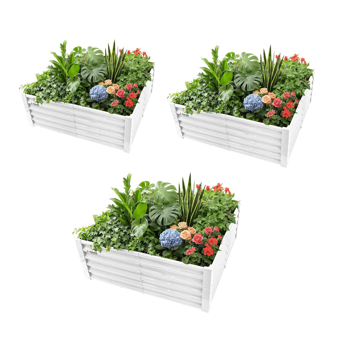 4x4x1.5ft  Square Modular Sturdy Metal Raised Garden Bed Set (Classic White)