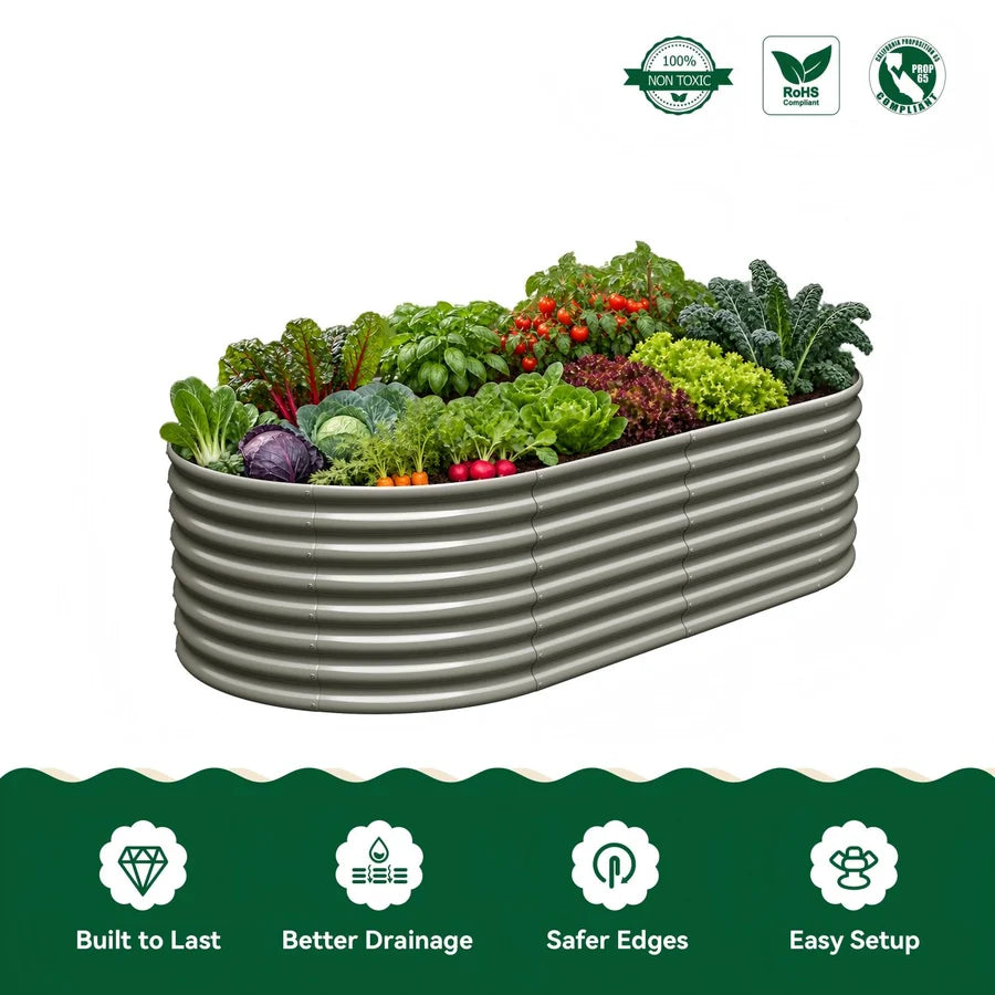 
Set of 8: 8x4x2ft Oval Modular Metal Raised Garden Beds (Quartz Gray/Antique White)