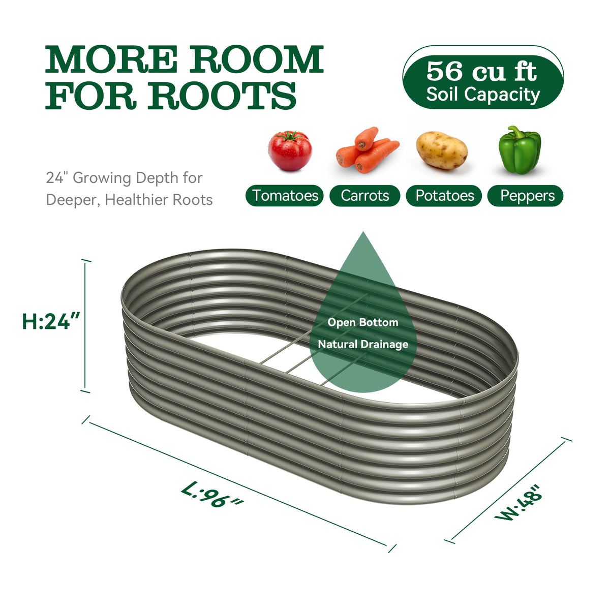 
Set of 8: 8x4x2ft Oval Modular Metal Raised Garden Beds (Quartz Gray/Antique White)