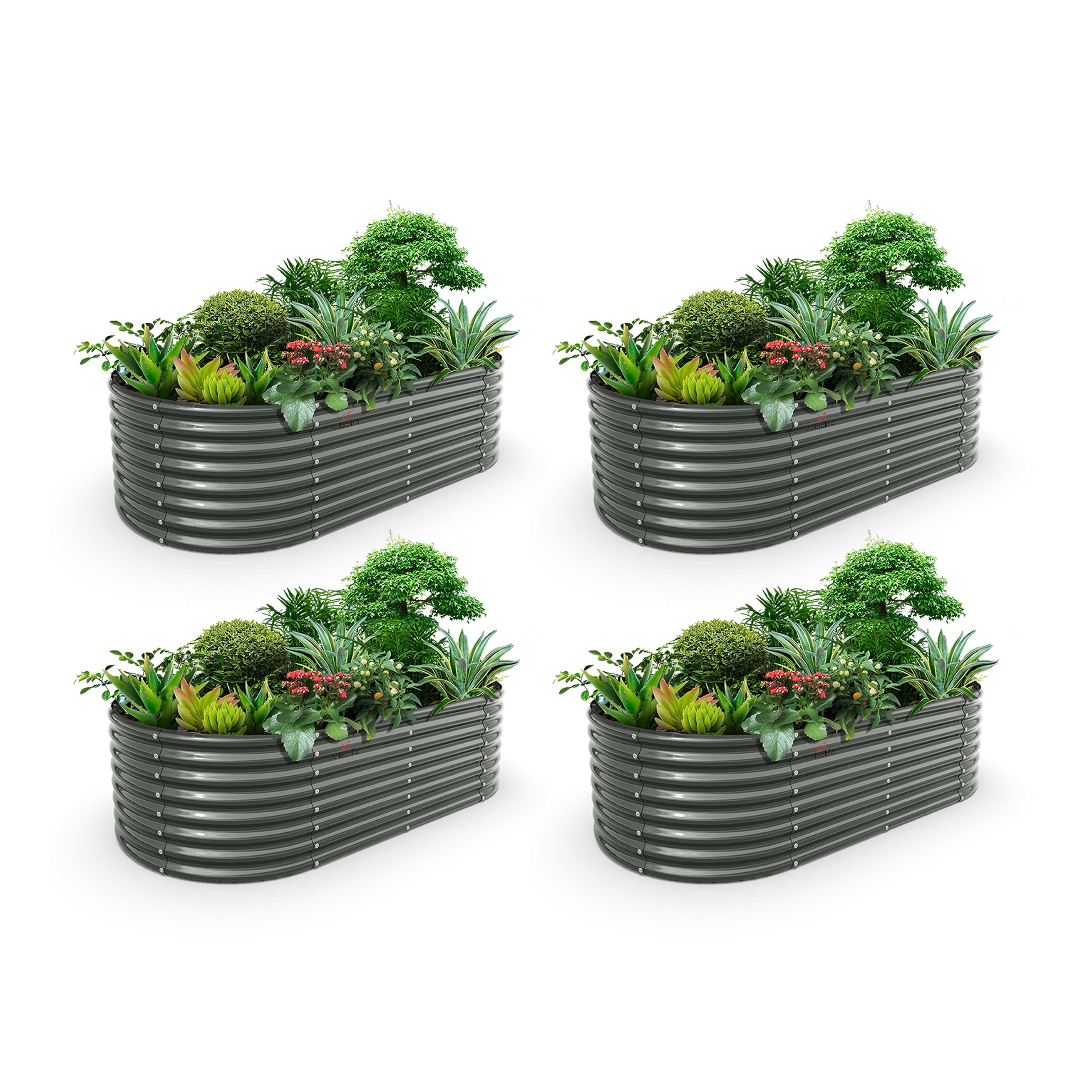 8x4x2ft  Oval Modular Sturdy Metal Raised Garden Bed Set (Quartz Gray)