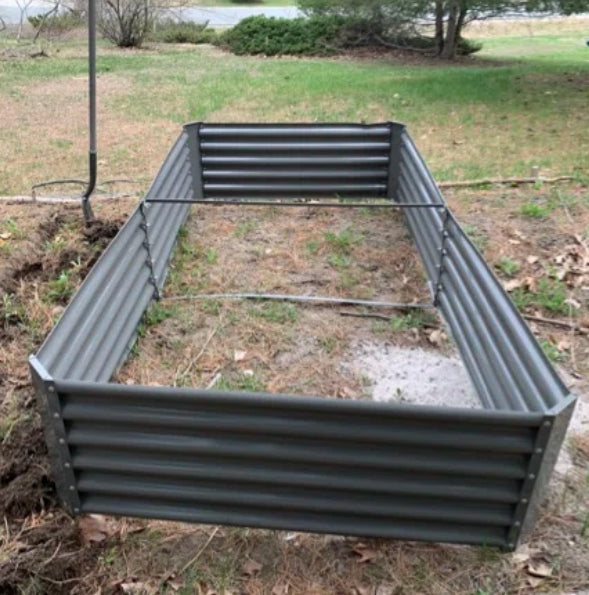 Set of 4:  8x4x2ft Oval and 8x4x1.5ft Rectangular Modular Metal Raised Garden Beds (Grey)