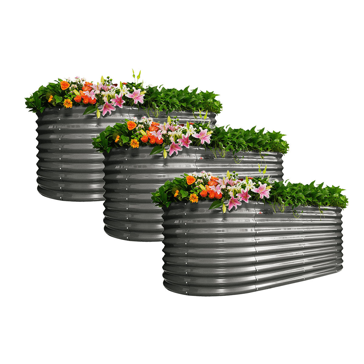 
30'' Tall _8x4ft  Oval Modular Sturdy Metal Raised Garden Bed Set (Quartz Gray)