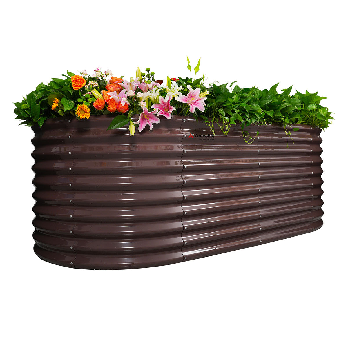 30'' Tall_8x4x2.5ft  Oval Modular Sturdy Metal Raised Garden Bed Set (Coffee Brown)