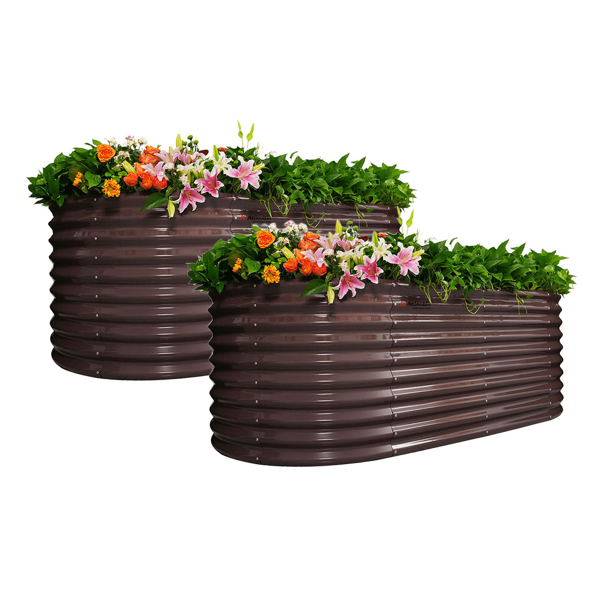 
30'' Tall_8x4ft  Oval Modular Sturdy Metal Raised Garden Bed Set (Chestnut Brown)