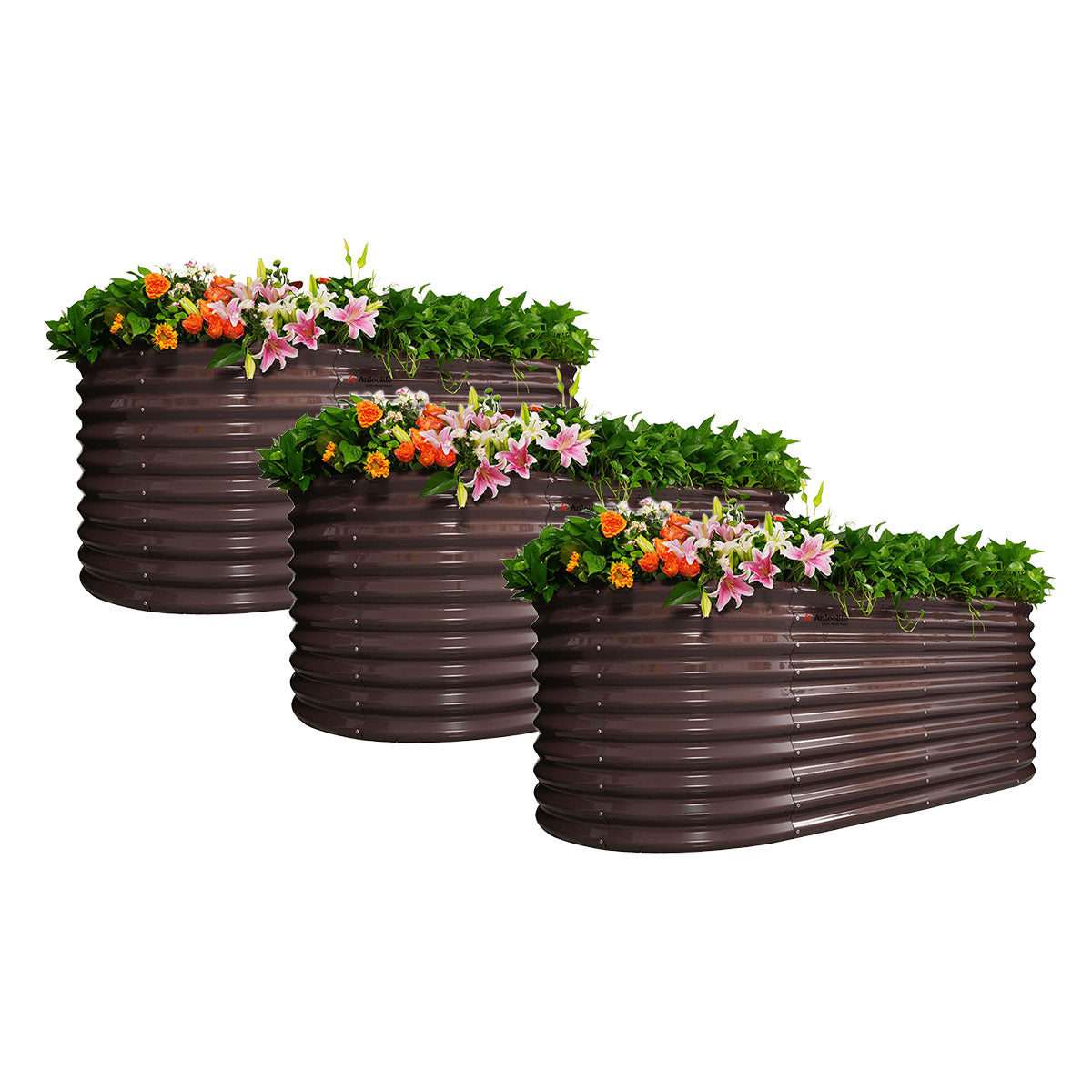 
30'' Tall_8x4ft  Oval Modular Sturdy Metal Raised Garden Bed Set (Chestnut Brown)
