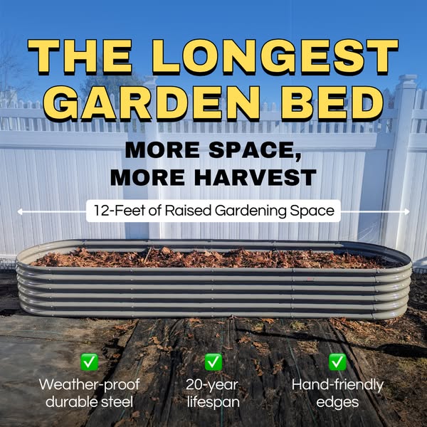 Set of 5: 12x3x1.5ft & 6x2x1.5ft  Oval Metal Raised Garden Bed (Quartz Gray/Classic White)