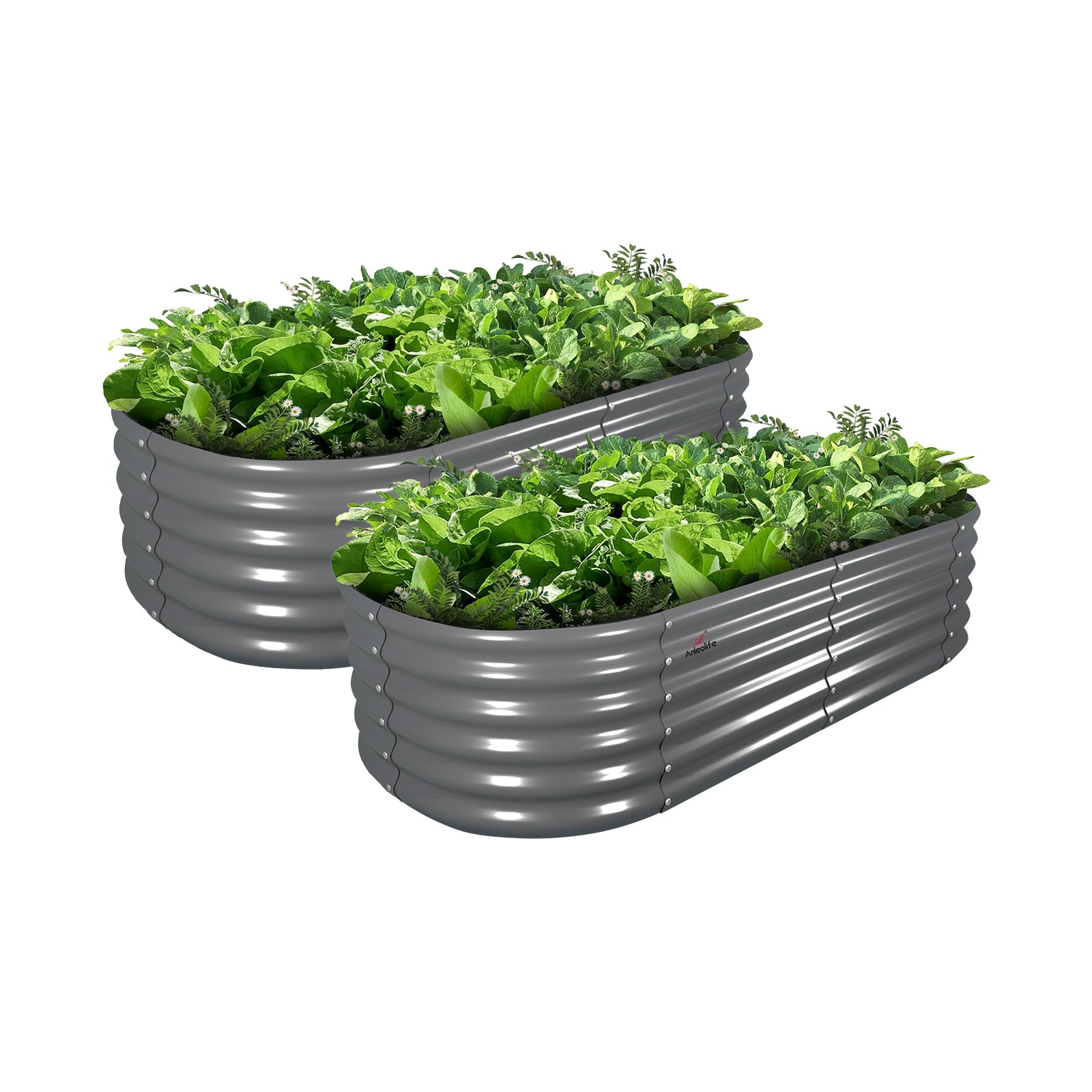 6x2x1.5ft Oval Metal Raised Modular Garden Bed (Quartz Gray/Classic White)