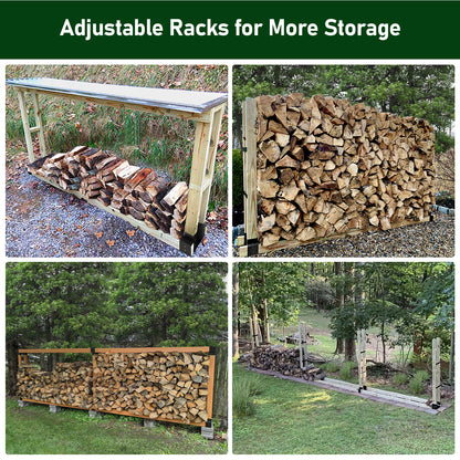 4-Bracket Kit,Anleolife Outdoor Firewood Log Rack Bracket Kit, Fireplace Wood Storage Holder - Adjustable to Any Length