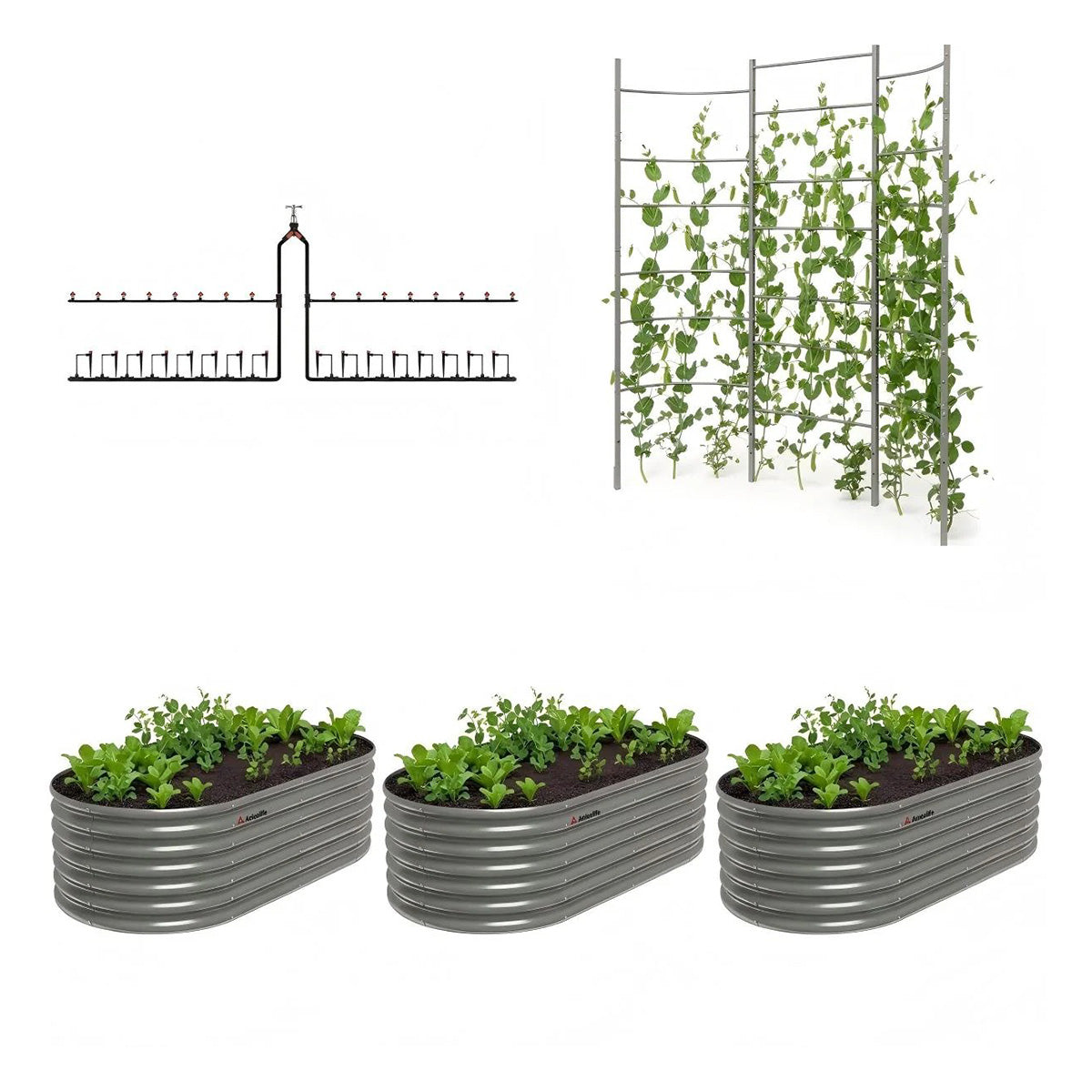 8×4 ft Raised Garden Bed Garden System, 3-Bed Set with Arch Trellis for Climbing Plants
