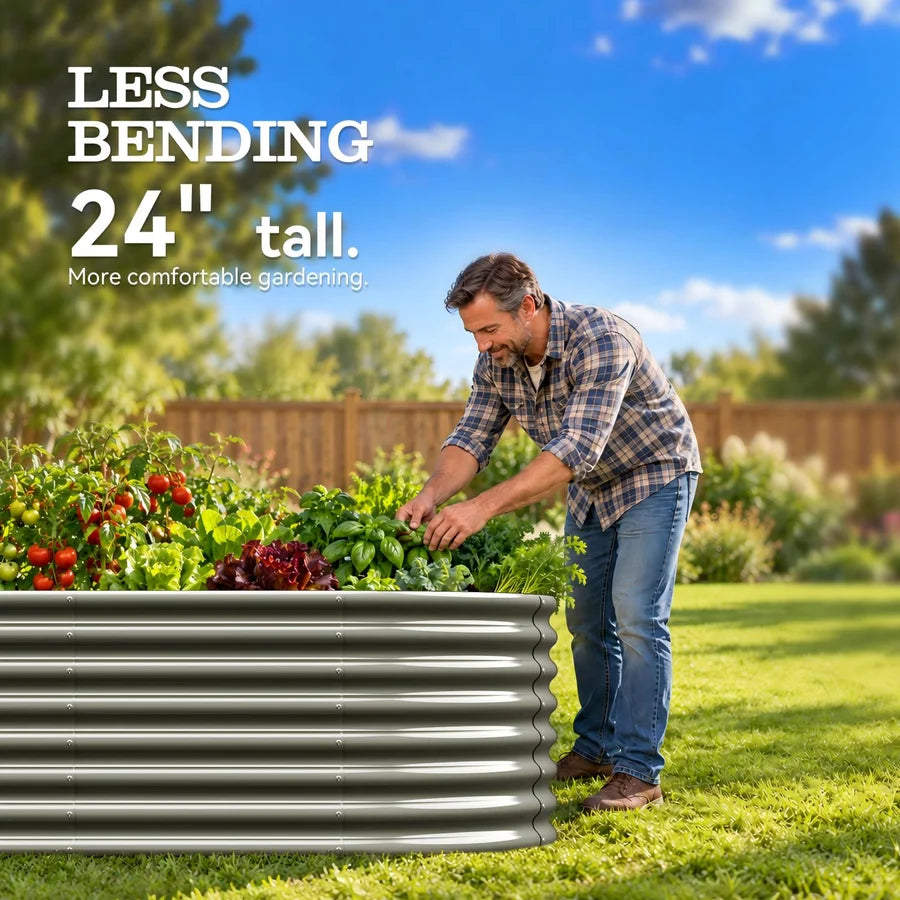 
Set of 8: 8x4x2ft Oval Modular Metal Raised Garden Beds (Quartz Gray/Antique White)