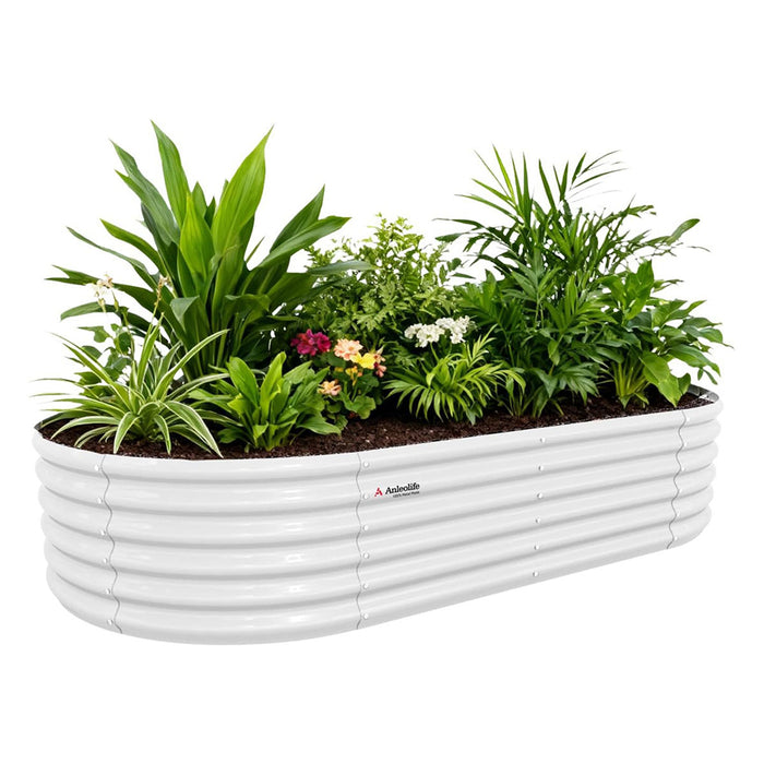 8x4x1.5ft  Oval Modular Sturdy Metal Raised Garden Bed Set (Antique White)