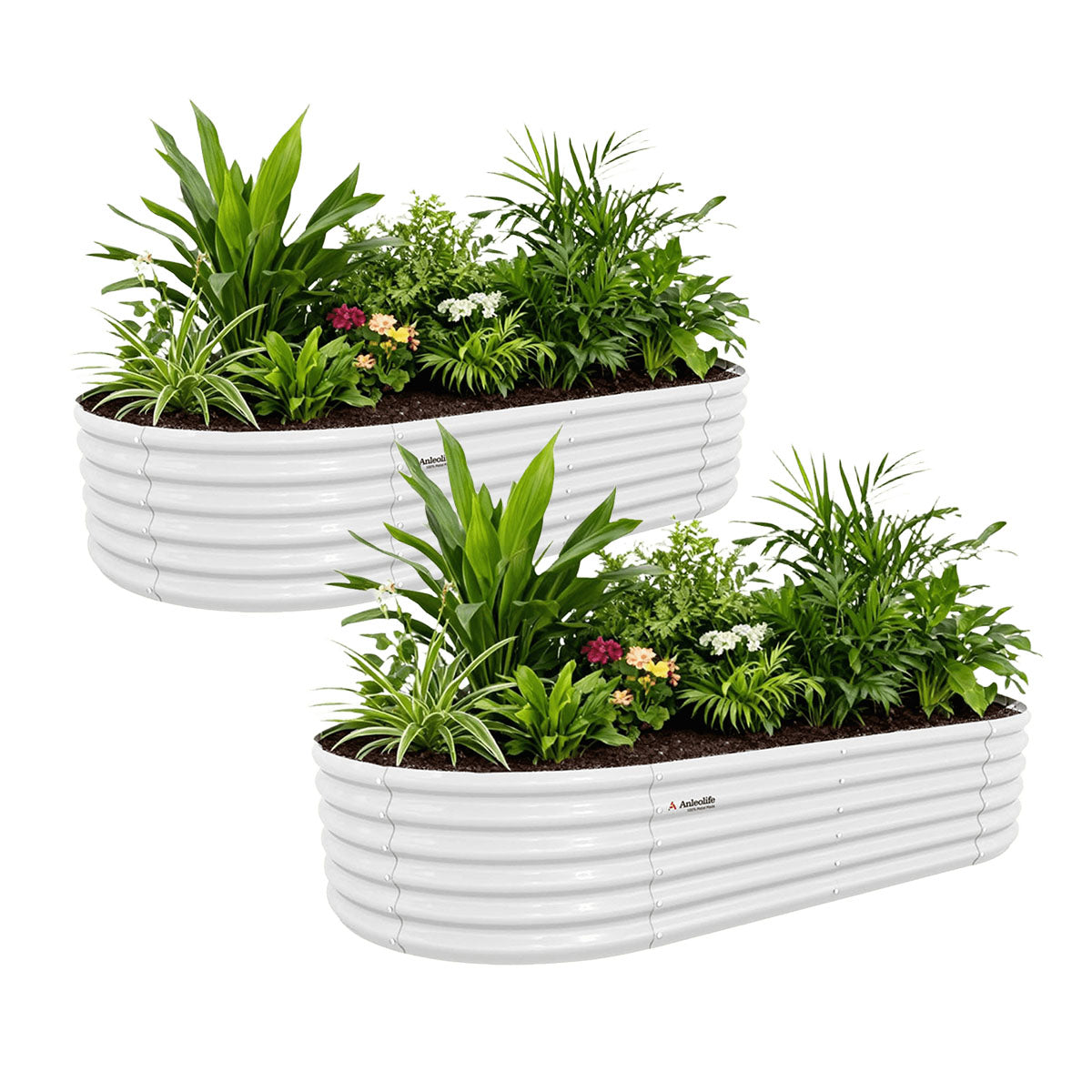 
8x4x1.5ft  Oval Modular Sturdy Metal Raised Garden Bed Set (Antique White)