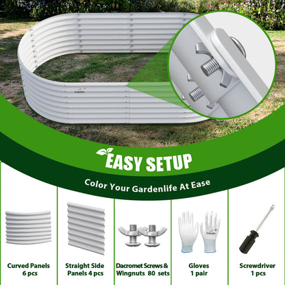 Set of 2: 6x3x2ft Oval Metal Raised Garden Beds (White)