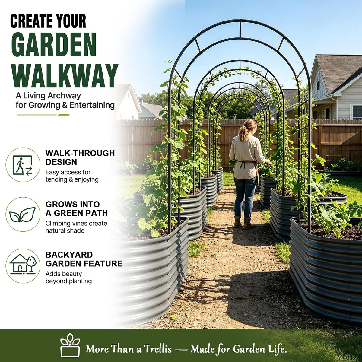 7.8 ft Tall × 5 ft Wide Garden Arch Trellis, Heavy-Duty Metal Plant Support for Raised Beds & In-Ground Planting