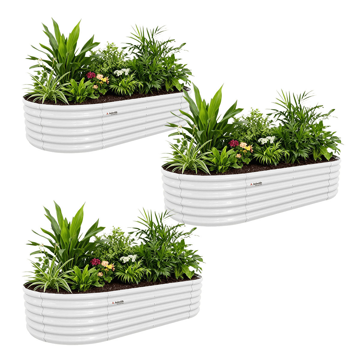 
8x4x1.5ft  Oval Modular Sturdy Metal Raised Garden Bed Set (Antique White)