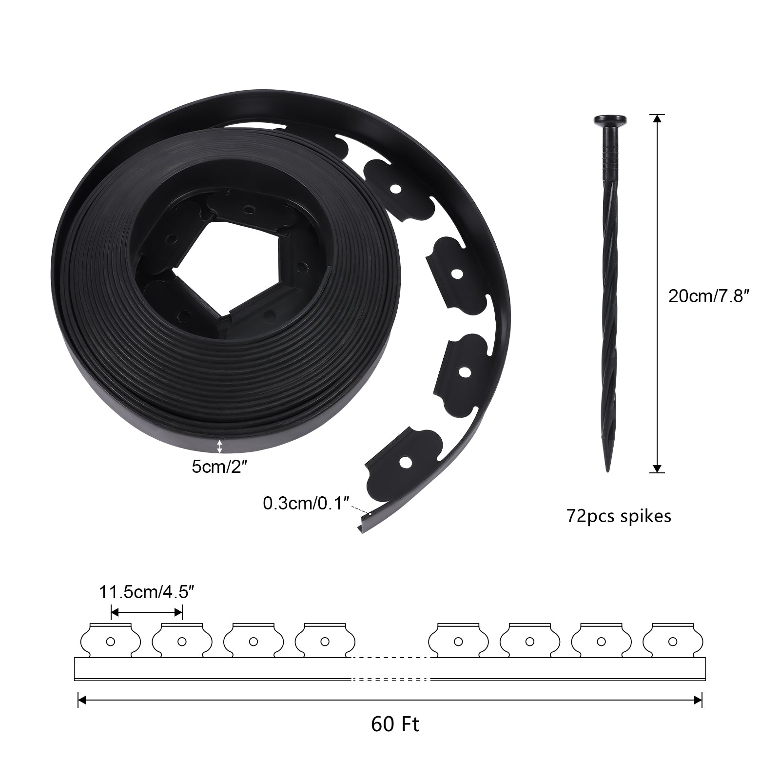 Black Plastic Garden Landscape Edging Kit, No-dig, Spikes incl.