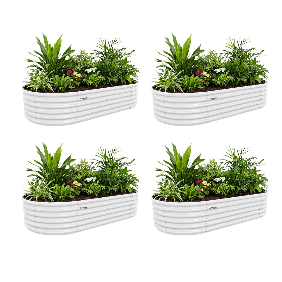 
8x4x1.5ft  Oval Modular Sturdy Metal Raised Garden Bed Set (Antique White)